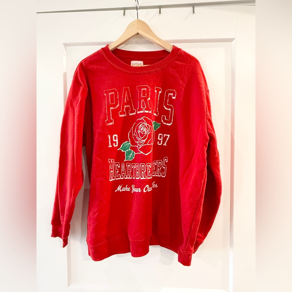 Red Crew Neck Sweater with Paris 1997 Design